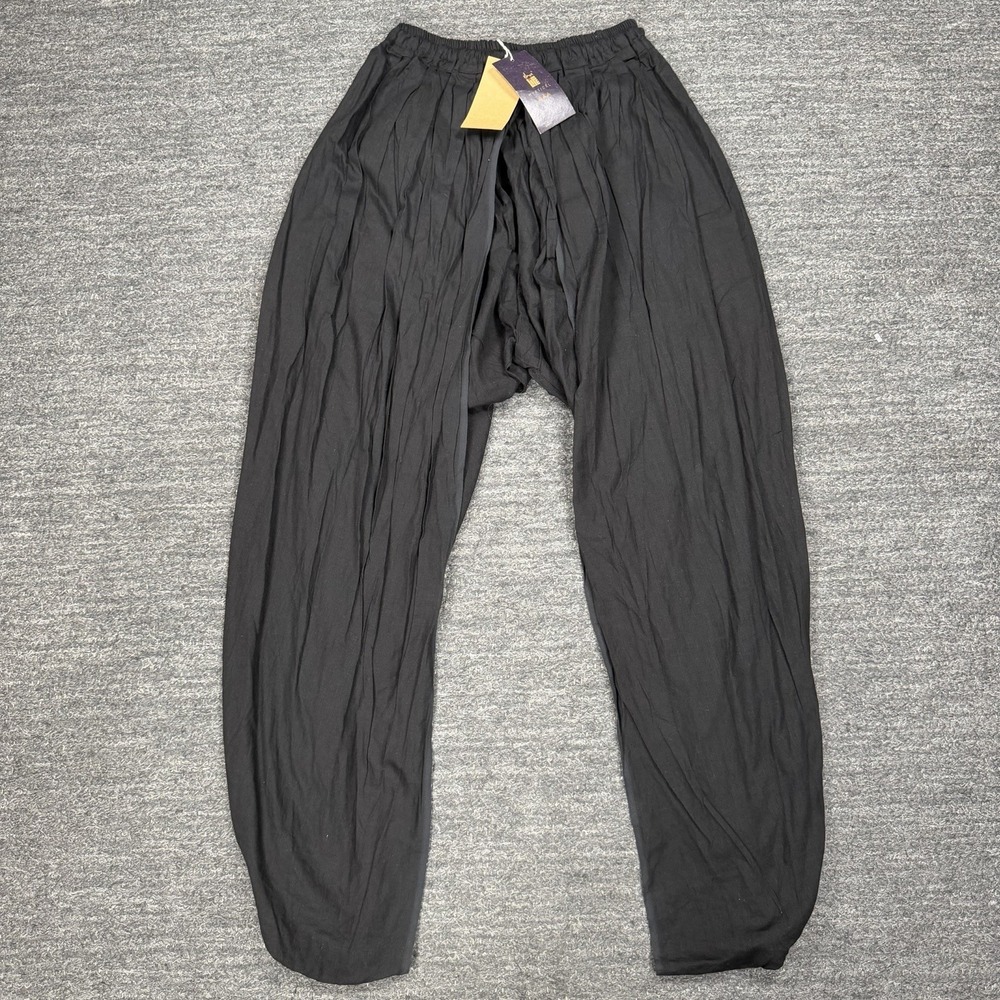 Isha Life Undyed Organic Cotton Dhoti Pants Medium Black Harem Yoga Retreat NEW